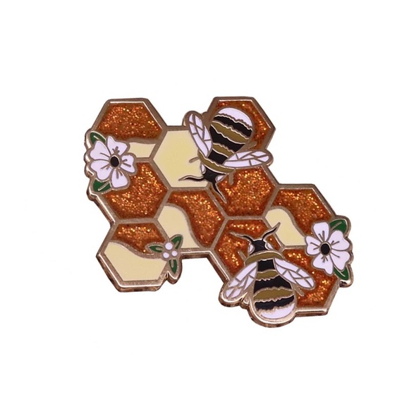 Beautiful Bee Honeycomb Bumblebee Enamel Pin - Picture 2 of 4